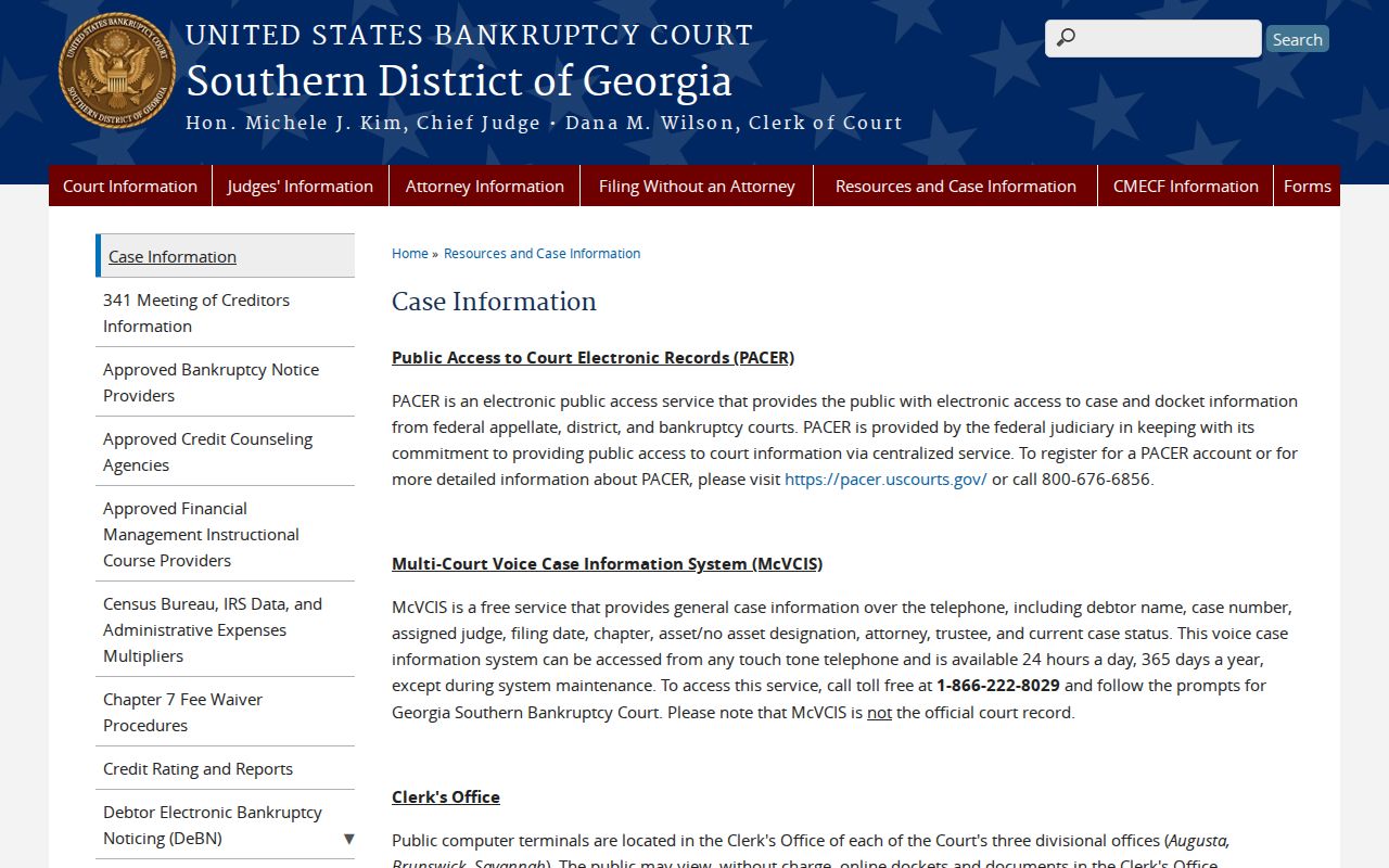 Echols County docket search federal PACER McVCIS terminals