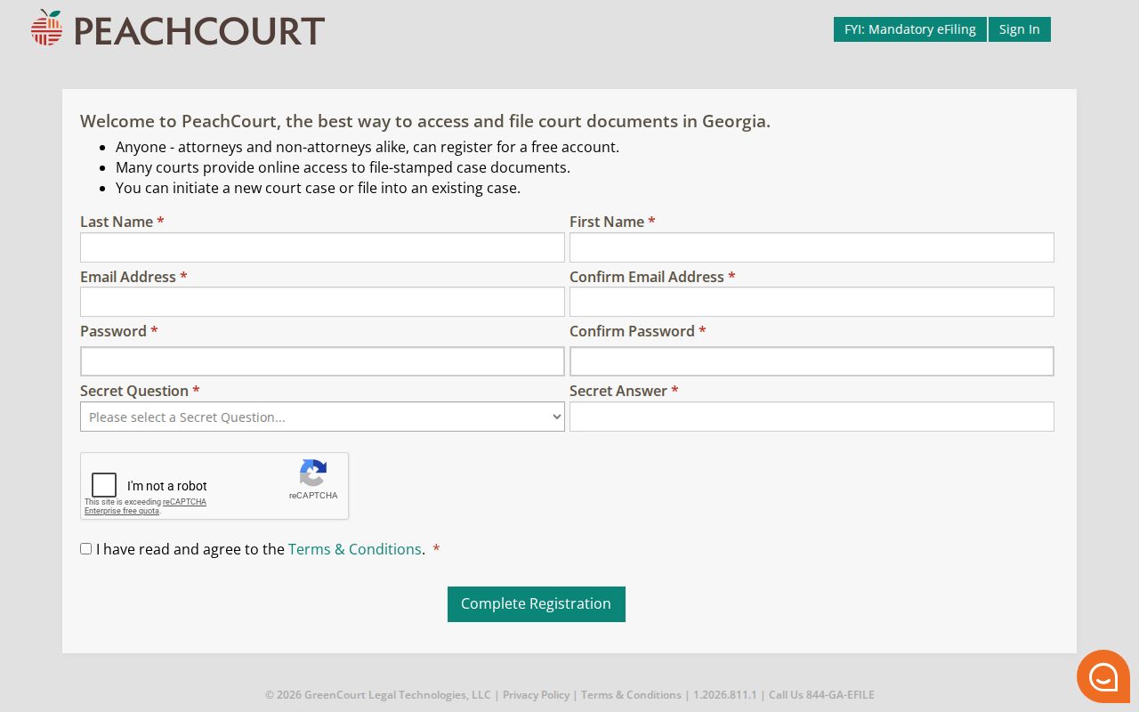 Echols County docket search PeachCourt registration fields