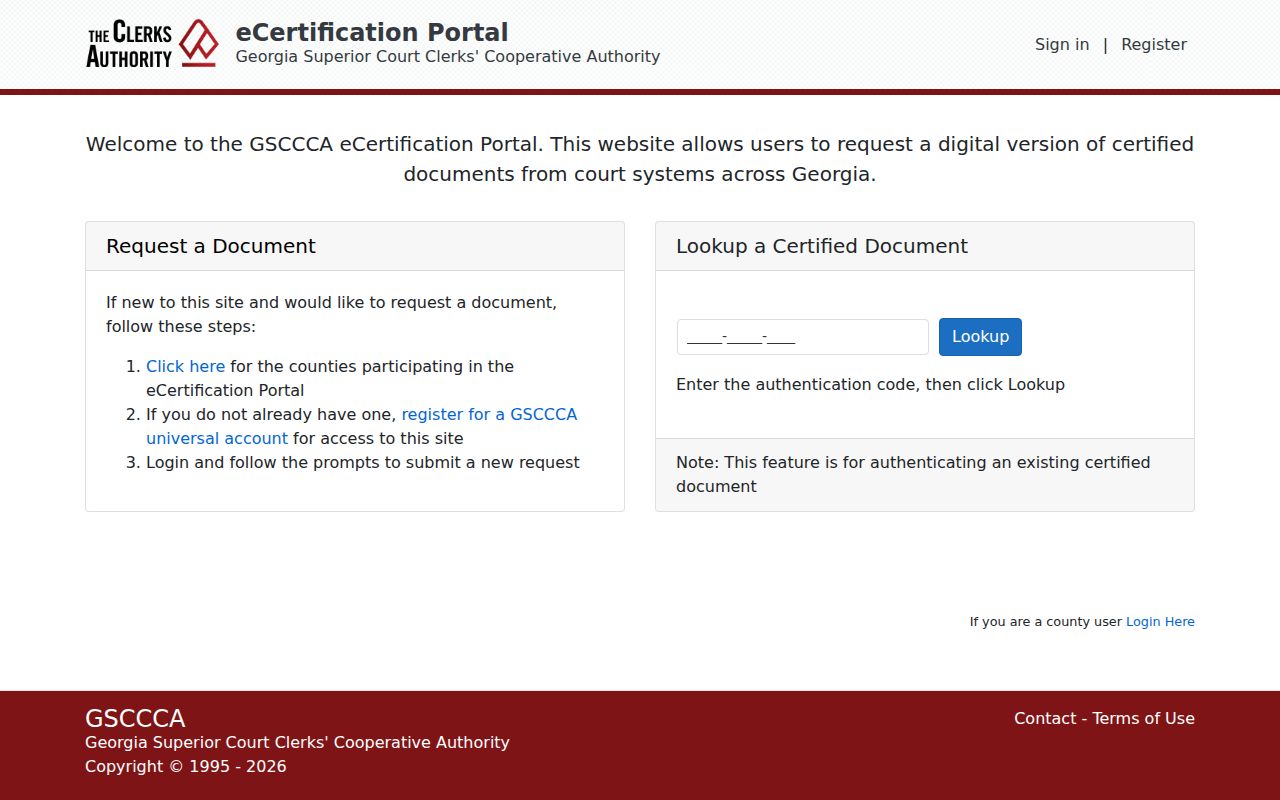 Echols County court records GSCCCA eCertification home