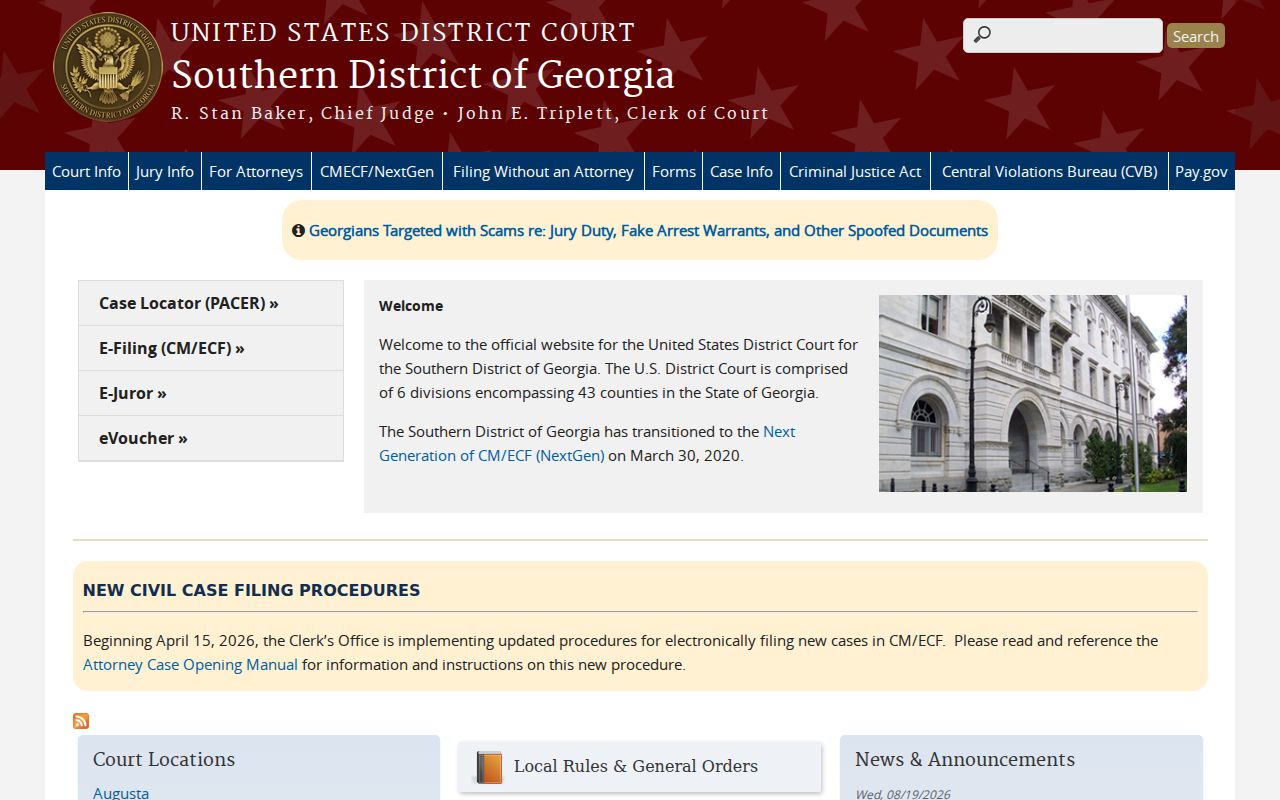 Echols County criminal court docket federal boundary and Southern District home