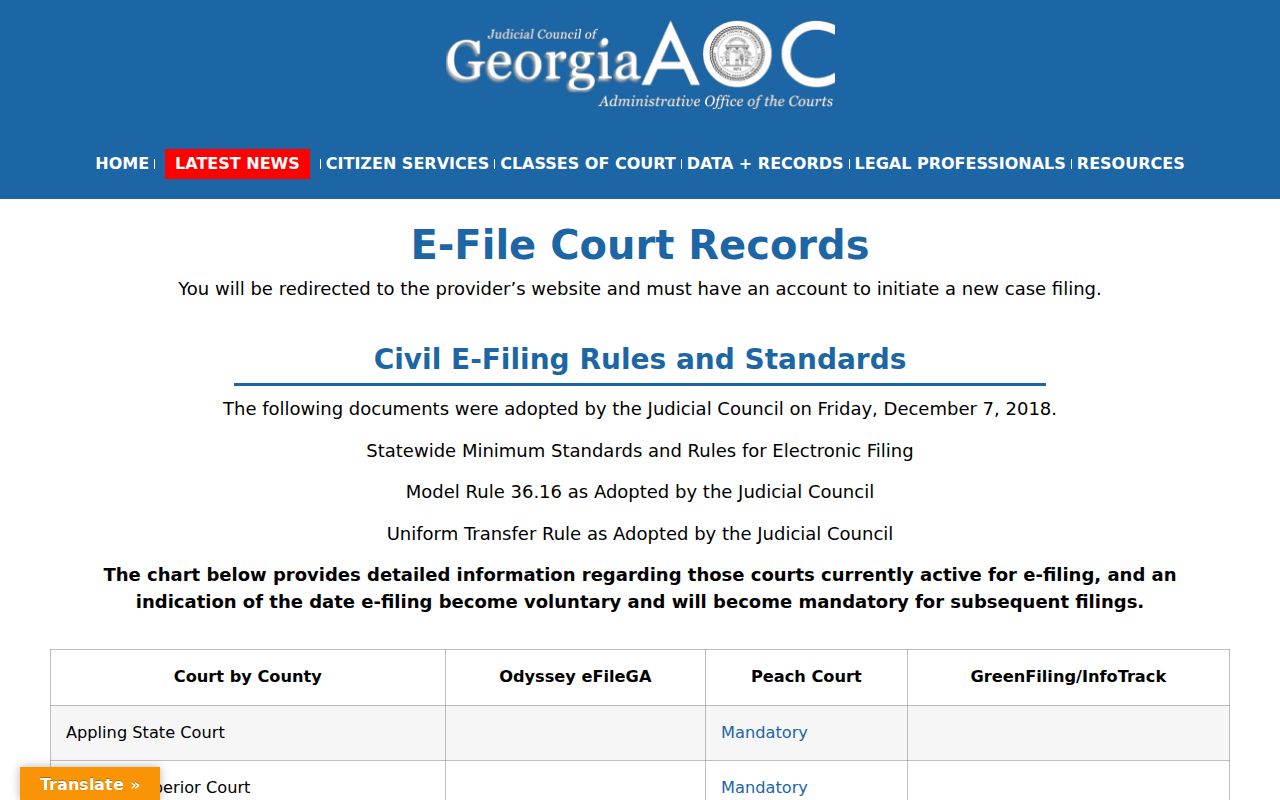 Echols County court docket PeachCourt e-filing table