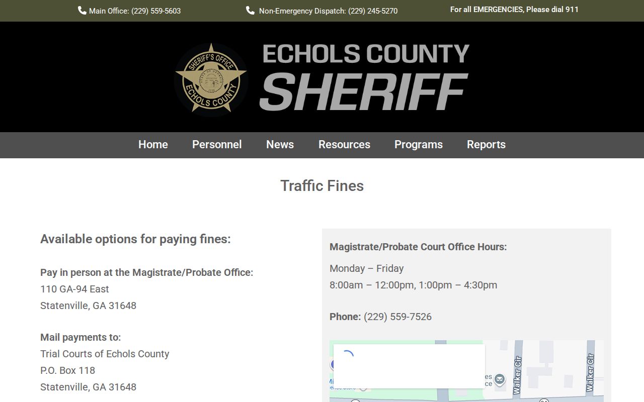 Echols County traffic court records Sheriff traffic payment instructions