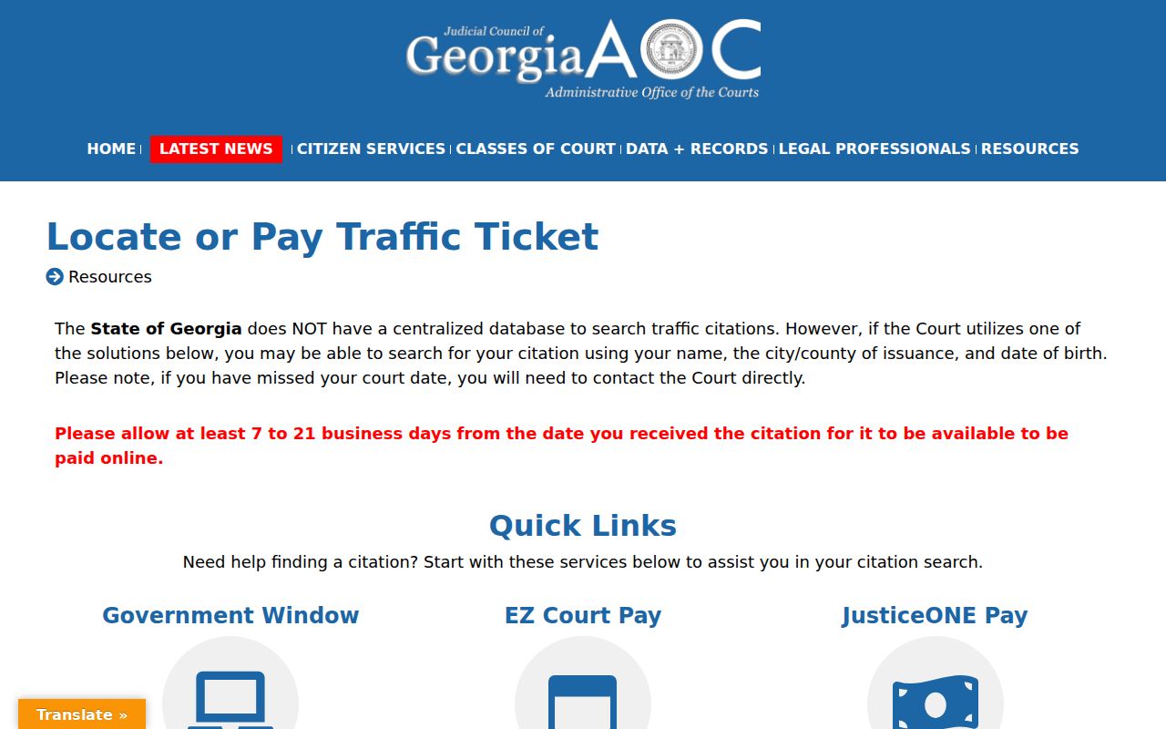 Echols County traffic court records Georgia no central traffic database